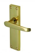 Victoria Lever Latch Handle on Long Plate in Polished Brass